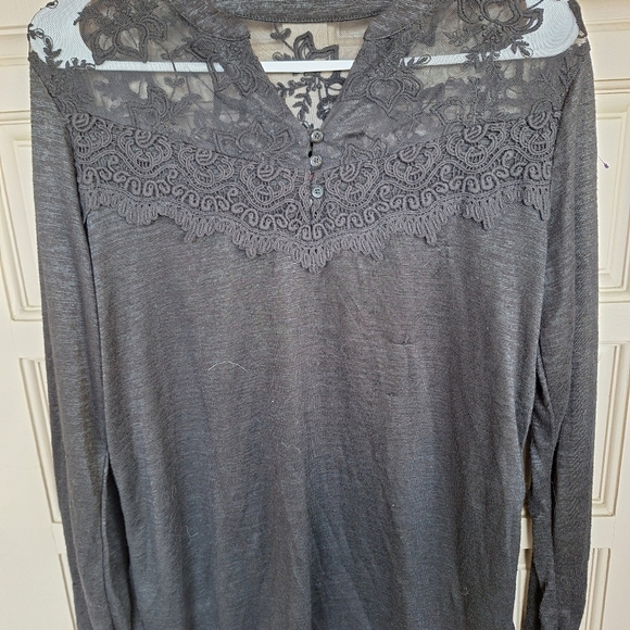Faded Glory Lace Yoke Sweater Sz12/14 Lt Weight Long Sleeve Pullover Poly/Rayon - Picture 6 of 8